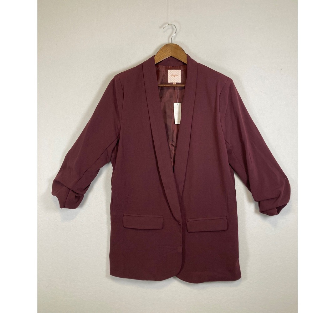 Dark Academia Candie's Women Medium Burgundy Ruched 3/4 Sleeve Blazer NWT